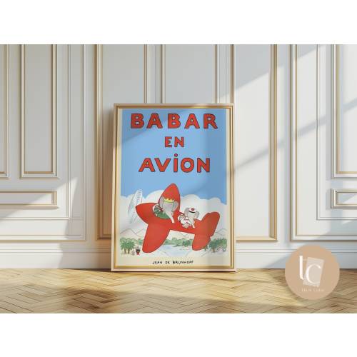Babar the elephant nursery wall art retro kids decor quote wall art genre neutral baby wall art illustration nursery print