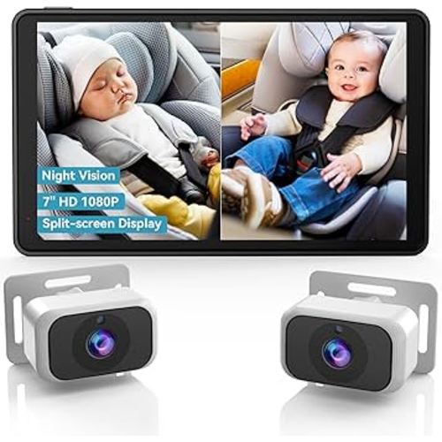 Amazon.com: pemacom Baby Car Camera for 2-Kids: 7 Inch IPS Display with Dual Carseat Camera, Split Screen, Night Vision, HD 1080P - Easy Install Rear Facing Backseat Camera for Twins : Baby
