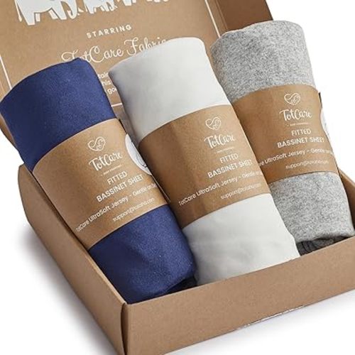 Bassinet Fitted Sheets Compatible with Halo Bassinest Swivel Sleeper Mattress - Buttery Soft, Silky Comfort, Premium Stretchy Jersey Knit Bassinet Sheets - Navy + Grey + Cloud, 3 Pack