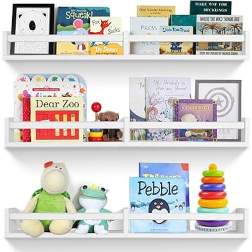 birola Nursery Bookshelves 32 Inches Set of 3,Floating Nursery Shelves White,Wall Bookshelves for Kids(32inch Set of 3 White)