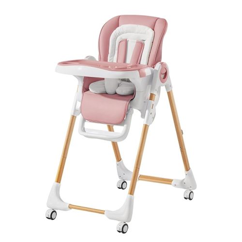 Convertible High Chairs for Babies and Toddlers, Height Adjustable Baby High Chair, High Chair with Removable Tray, Adjustable Backrest and Pedal, Portable Baby Dinning Chair with Lockable Wheels - Baby Pink