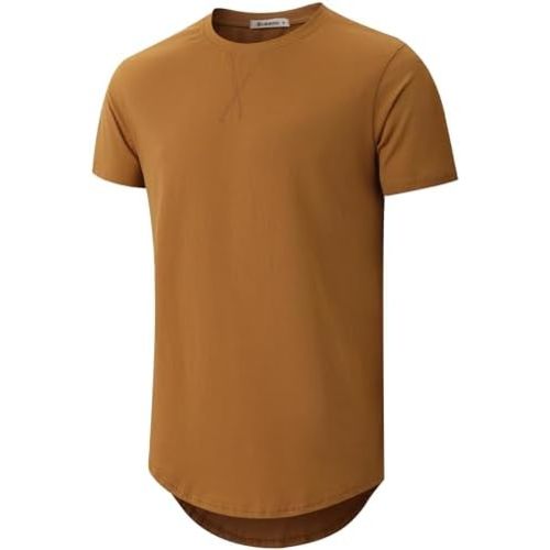 KLIEGOU Mens 100 Cotton Hipster Hip Hop Longline Crewneck T-Shirt Pre - Shrunk S-4XL