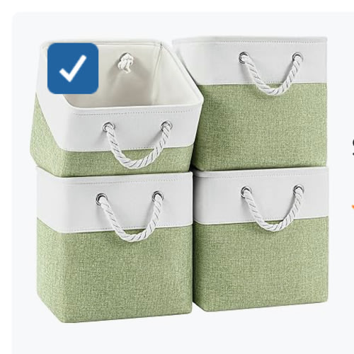 11x11 Cube Storage Bins, 4 Pack Foldable Fabric Organizer Bins with Rope Handles, Storage Cubes for Bedroom, Living Room, Clothes and Toys, Shelves and Closet (White & Green)