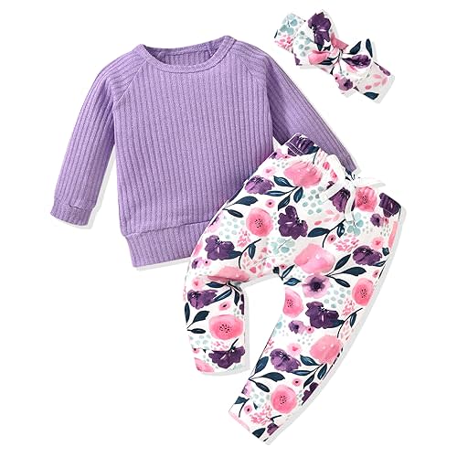 HINTINA Infant Baby Girl Knit Pullover Long Sleeve Sweater Outfits Fall Winter Clothes Clothing Set