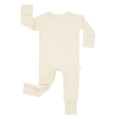 Heather Oatmeal Ribbed Crescent Zippy - Little Sleepies
