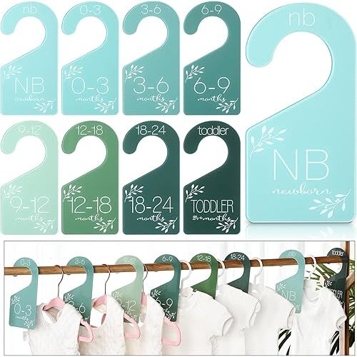 8 Pcs Baby Closet Size Dividers Acrylic Baby Closet Dividers Nursery Closet Dividers Baby Clothes Size Hanger Baby Wardrobe Organizers Infant Wardrobe Separator, 7 x 3 Inch (Green)