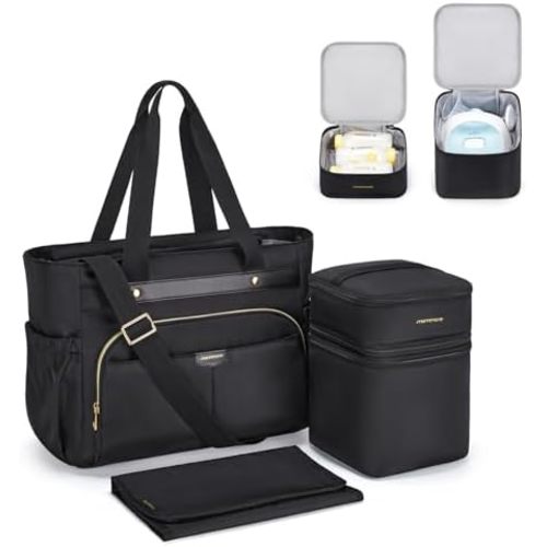 mommore Breast Pump Bag with Cooler for Medela, Spectra S1, S2, Diaper Bag Tote with Changing Pad, Baby Bag for Work