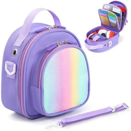 MRINCA Travel Carrying Case Compatible with Yoto Mini (2024 Edition), 30 Cards Storage Bag with Handle & Shoulder Strap, Travel Protective Case for Player & Headphone Accessories (Purple)