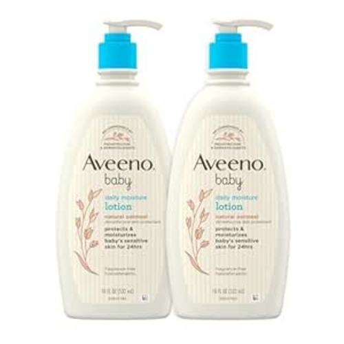 Aveeno Baby Daily Moisture Body Lotion for Delicate Skin, Natural Colloidal Oatmeal & Dimethicone, Hypoallergenic Moisturizing Lotion, Fragrance- & Paraben-Free, Twin Pack, 2 x 18 fl. oz - 18 Fl Oz (Pack of 2)