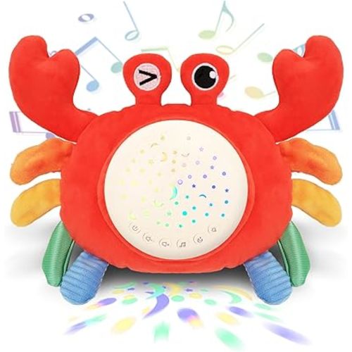 Baby Sleep Soother Toys - Night Light Projector & White Noise Sound Machine, Soft Stuffed Animal Crab Musical Toys for Babies 0-6-12-18 Months Toddlers Boys Girls Christmas Gifts