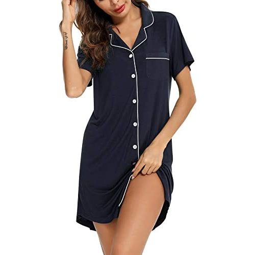 Senert Nightgown for Women Sleep Shirt Short Long Sleeve Sleepwear Boyfriend Nightshirt Button Down Pajama Dress S-XXL
