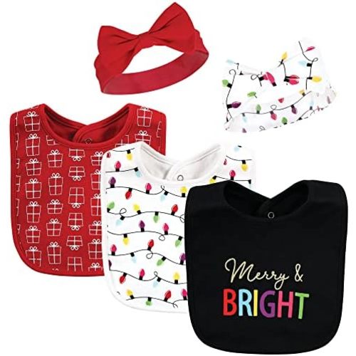 Hudson Baby Unisex BabyCotton Bib and Headband or Caps Set