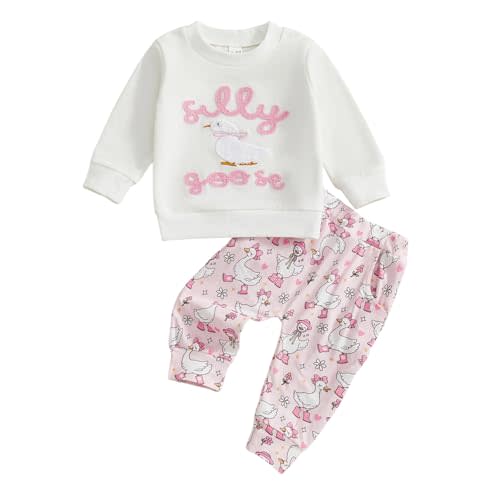Baby Girl Fall Clothes Set Long Sleeve Goose Embroidery Sweatshirt Pants Toddler Infant Outfits 6 12 18 24 Months 2T