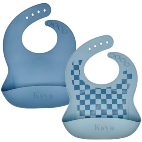 Kaya Silicone Baby Bib Pack of 2, BPA-Free Waterproof Food Catcher, Adjustable Neck, Dishwasher Safe, Babies and Toddlers