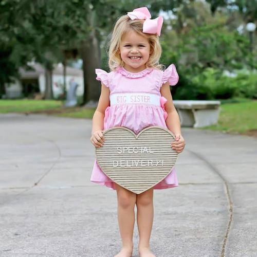 Big Sister Smocked Ribbon Dress Light Pink Gingham