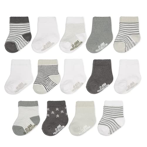 Fruit of the Loom Baby 14-Pack Grow & Fit Flex Zones Cotton Stretch Socks - Unisex, Girls, Boys