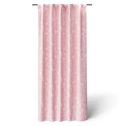 Mainstays Kids Pink Ribbons Sheer Overlay Blackout Rod Pocket with Back Tabs Single Curtain Panel, 38" W x 63" L