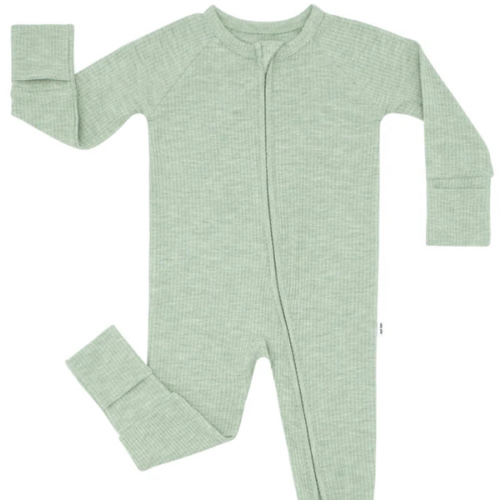 Heather Sage Ribbed Zippy - Little Sleepies