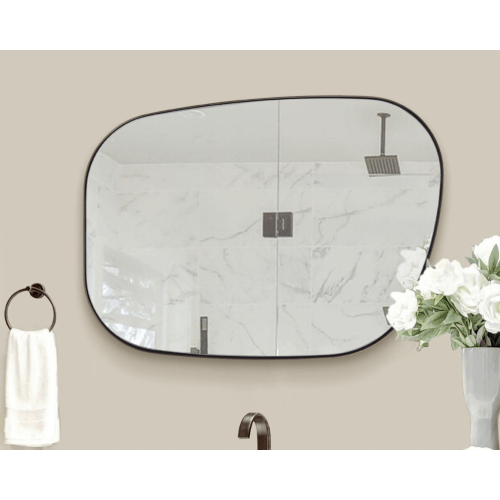 Asymmetrical Irregular Bathroom Wall Mirror | Brushed Bronze Frame