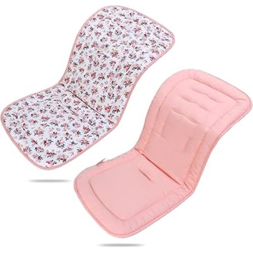 Baby Stroller Cushion,Infant Car Seat Insert-Reversible Universal Breathable and Soft Newborn Stroller Mat,100% Cotton Cover Toddler Seat Pad Liner-34x78cm,1 Pack(Pink Flowers)