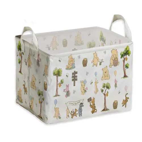 Winnie Storage Nursery Basket,Large squarecanvas Laundry Hamper WithWinnie baby Stuff A Waterproof PECoating, Foldable, Bathroom and Bedroom SetClothes ,Toys Bin, Baby Nursery HamperDecor