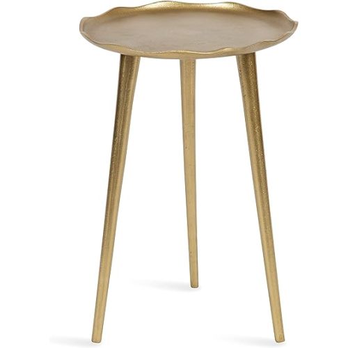 Kate and Laurel Alessia Modern Round Metal Side Table, 15 x 15 x 22, Gold, Decorative Glam Cast Aluminum End Table with Deckled Edge for Bedroom Nightstand or Living Room Accent