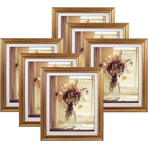 MEBRUDY 8x10 Picture Frames with Mat, Gold Photo Frames Set for Wall or Tabletop Display, 6 Pack