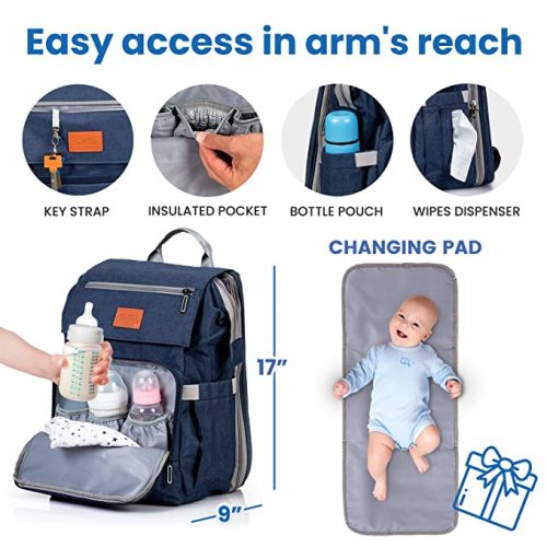 PILLANI Baby Diaper Bag Backpack - Large Bag for Boys & Girls - Diaper Backpack - Travel Diaper Bags with Changing Pad - Baby Registry Search Stuff & Shower Gifts - Newborn Essentials Must Haves Mom