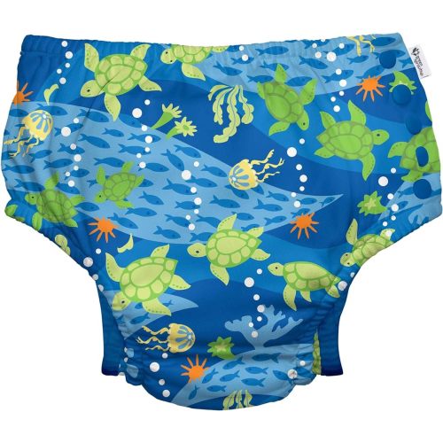i play. by green sprouts Reusable, Eco Snap Swim Diaper with Gussets, UPF 50, 6 mo, Royal Blue Turtle Journey, Patented Design, STANDARD 100 by OEKO-TEX Certified