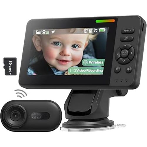 Wireless Baby Car Camera with 1080P Advanced Night Vision and 32H Battery, No Wi-Fi Needed Easy Setup Car Baby Monitor with Video Recording Adjustable Angle, Newborns Travel Essentials Gifts