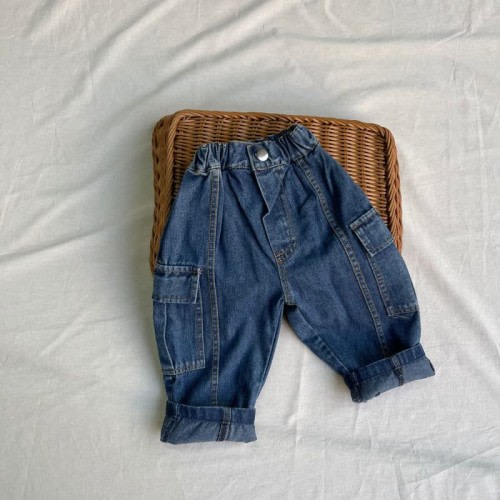 8-12 mos- Baby Blue Denim Worker Casual Pants