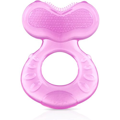 Nuby Silicone Teethe-eez Teether with Bristles, Includes Hygienic Case, Pink