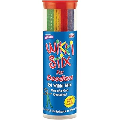 Wikki Stix for Doodlers - Kid's Travel Essential: Portable Creativity On-The-Go! Pack of 24 Wikki Stix in Neon and Primary Colors. Made in USA ! 3 & Up.