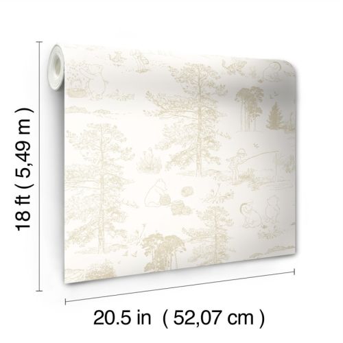 Beige Winnie The Pooh Toile Peel and Stick Wallpaper by RoomMates