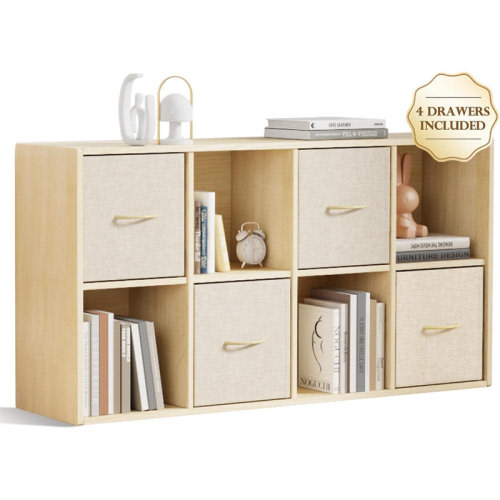 Ebern Designs 8 Cube Storage Organizer - Solid Wood Bookshelf With 4 Storage Bins, Cube Shelf With 2 Removable Back Panels, Vertical Or Horizontal Bookcase, Open Book Shelf For Bedroom, Living Room, Office & Reviews | Wayfair