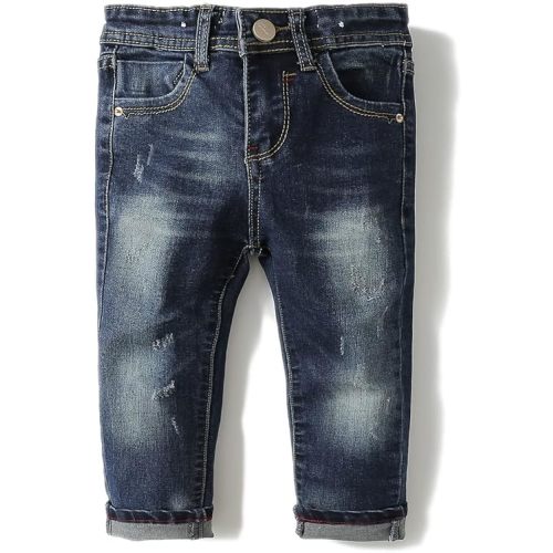 KIDSCOOL SPACE Baby Girl Boy Jeans,Elastic Band Inside with D-Rings Ripped Denim Pants