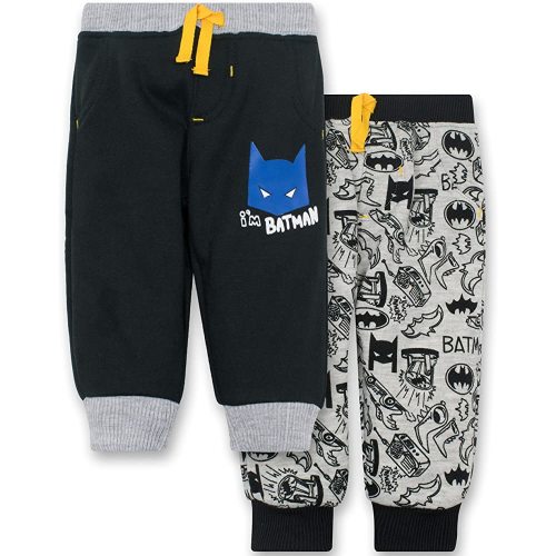 Warner Bros. Batman Baby Boys' 2 Pack Fleece Drawstring Jogger Pants, Black and Grey 3-6 Months