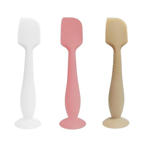 3 Pack Baby Diaper Cream Spatula Applicator, Soft Silicone Butt paste Spatula Diaper Cream Brush with Suction Cup Base (White, Red, Gray) - White+Red+Gray