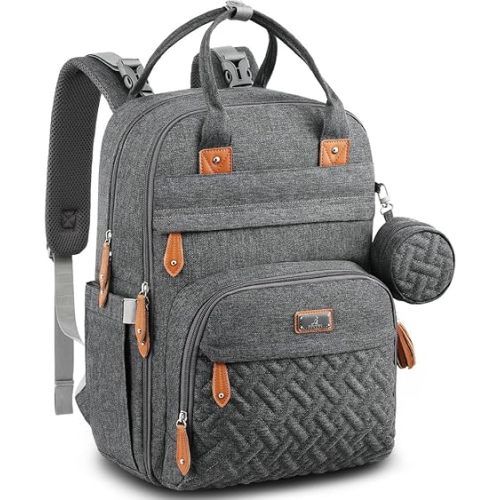 BabbleRoo Diaper Bag Backpack - Baby Essentials Travel Tote - Multi Function Water Resistant Diaper Bag, Travel Essentials Baby Bag with Changing Pad, Stroller Straps & Pacifier Case - Dark Gray