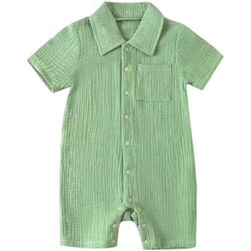 Baby Boy Romper Short Sleeve Button Down Shirt Onesie Jumpsuit Shorts Summer Clothes Outfit Newborn Infant