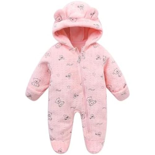 Fairy Baby Newborn Baby Bear Onesie Thin Fleece Footie Romper Snowsuit Hooded Jumpsuit Bodysuit Winter Outwear Boy Girl 0-12M