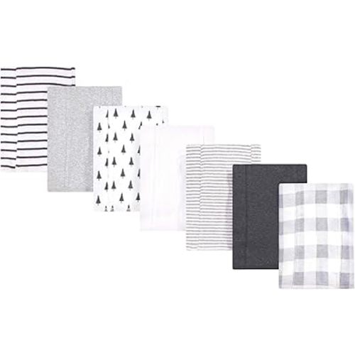 Touched by Nature Unisex Baby Organic Cotton Burp Cloths, Gray Plaid, One Size