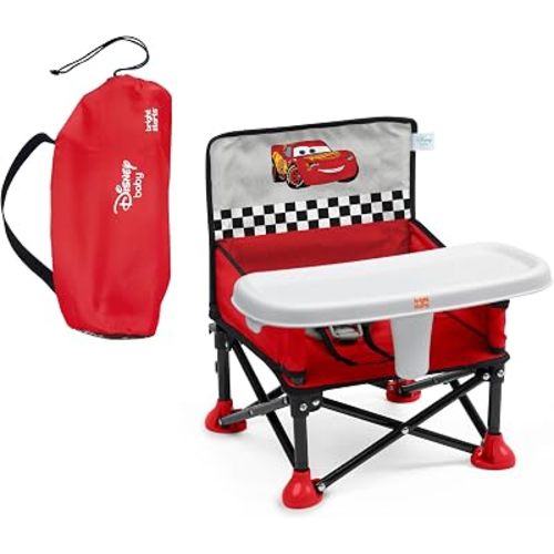 Disney Pixar Cars Pop 'N Sit Portable Booster by Bright Starts, Indoor/Outdoor Use, Floor Seat with Feeding Tray, Red, Unisex, 6 Months - 3 Yrs