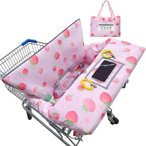 Basumee Shopping Cart Cover for Baby High Chair Covers for Restaurant Seat Grocery Cart Cover for Babies Girl Boy Cart Covers with Storage Pouch Baby Shopping Cart Cover, Pink