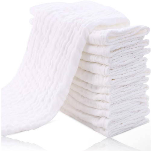 Cute Castle 12 Pack Muslin Burp Cloths for Baby - Ultra-Soft 100% Cotton Baby Washcloths - Large 20'' by 10'' Super Absorbent Milk Spit Up Rags - Burpy Cloths for Unisex, Boy, Girl - White