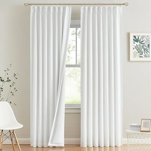 Vision Home White Pinch Pleated Full Blackout Curtains Thermal Insulated Window Curtains 95 inch for Living Room Bedroom Room Darkening Pinch Pleat Drapes with Hooks Back Tab 2 Panel 40" Wx95 L - 40"x95"x2