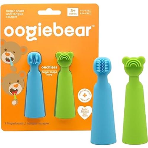 oogiebear Baby Finger Brush & Tongue Scraper - Gentle Oral Care, Soft Silicone, BPA-Free, for Infants & Toddlers