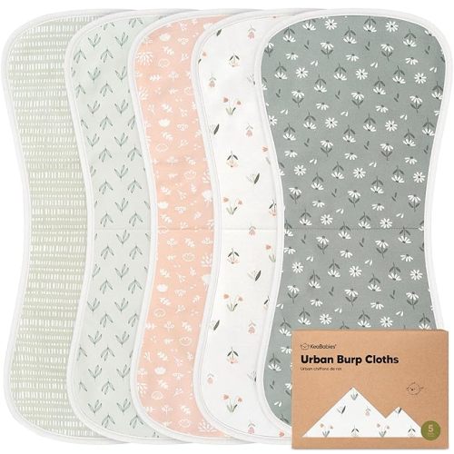 Organic Burp Cloths for Baby Boys and Girls - 5-Pack Super Absorbent Burping Cloth, Burp Clothes, Soft & Plush Newborn Towel, Milk Spit Up Rags, Burpy Cloth Bib for Unisex, Burping Rags (Fleur)
