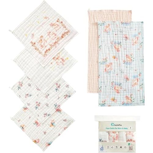6-Pack Baby Washcloths & Long Towels, 100% Cotton Muslin Face Towels for Baby & Mom, Ultra-Soft Newborn Essentials with Gift Box, for Boys & Girls (Magical Unicorn Fairy Series)