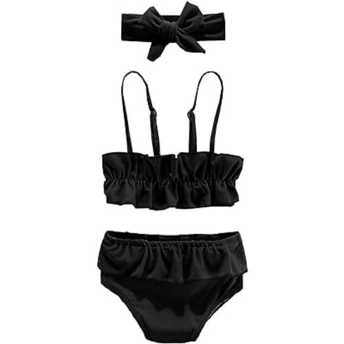 Amberetech Baby Girls 2pcs Tankini Swimming Suit Solid Color Bikini Bathing Suit